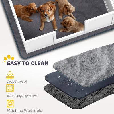 PawHut Whelping Box for Dogs with Whelping Pad, Adjustable Entrance, Non-slip Foot Pads, for Large Dogs, 124 x 120cm 