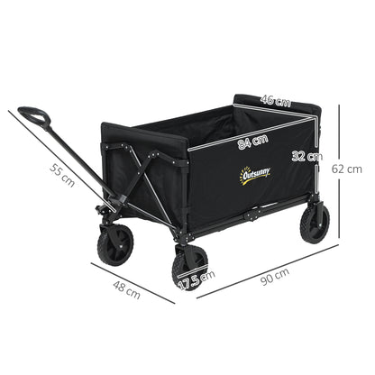 Outsunny 120L Folding Garden Trolley Cart, Outdoor Collapsible Wagon with Wheels and Adjustable Handle for Beach, Camping, Festival, Black