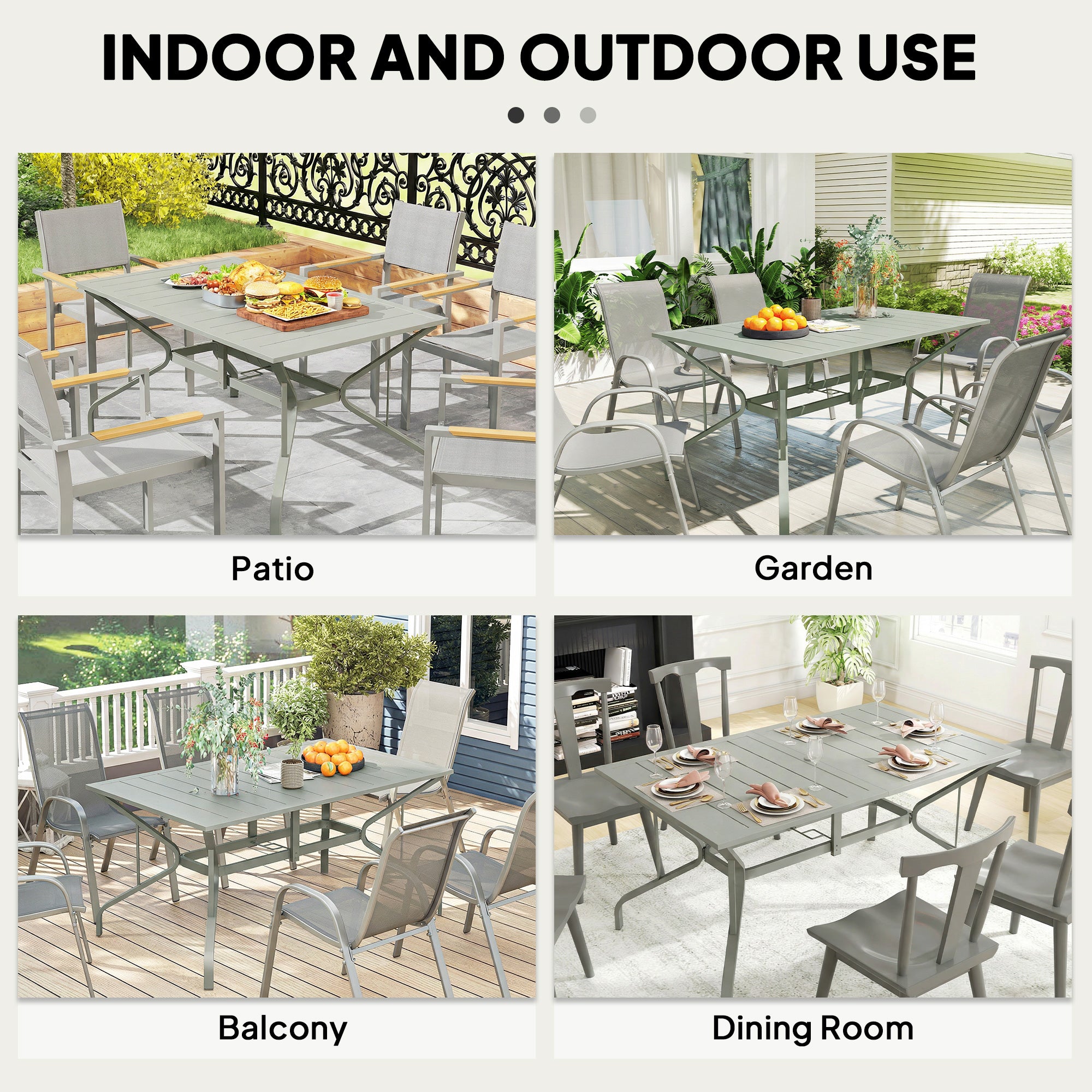 Outsunny Rectangle Garden Table with Parasol Hole, Outdoor Dining Table for 6, Patio Table for Balcony, 150cm x 90cm, Light Grey 