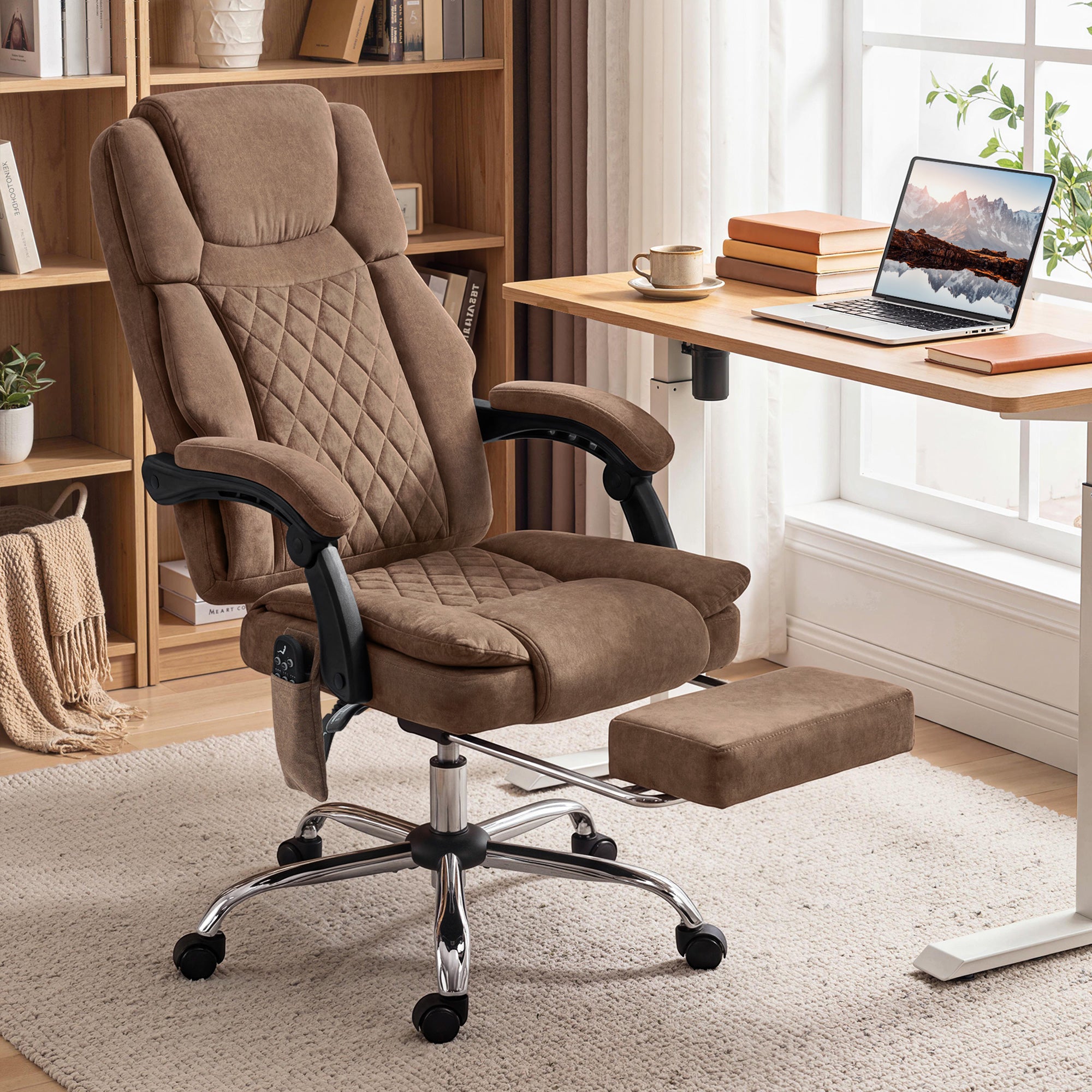 HOMCOM Office Chair with 6-Point Vibration Massage and Heat, Executive Computer Desk Chair with High Back, Reclining, Brown 