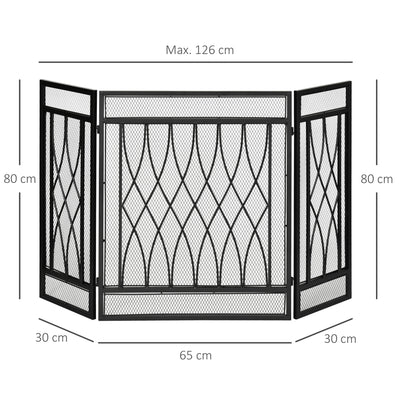 HOMCOM 126cm 3-Panel Metal Folding Fireplace Screen Heat Flame Protective Guard Child Pet Home Spark Barrier Surround w/ Mesh Pattern 