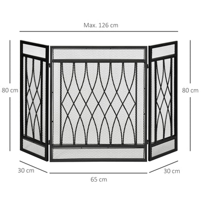 HOMCOM 126cm 3-Panel Metal Folding Fireplace Screen Heat Flame Protective Guard Child Pet Home Spark Barrier Surround w/ Mesh Pattern 
