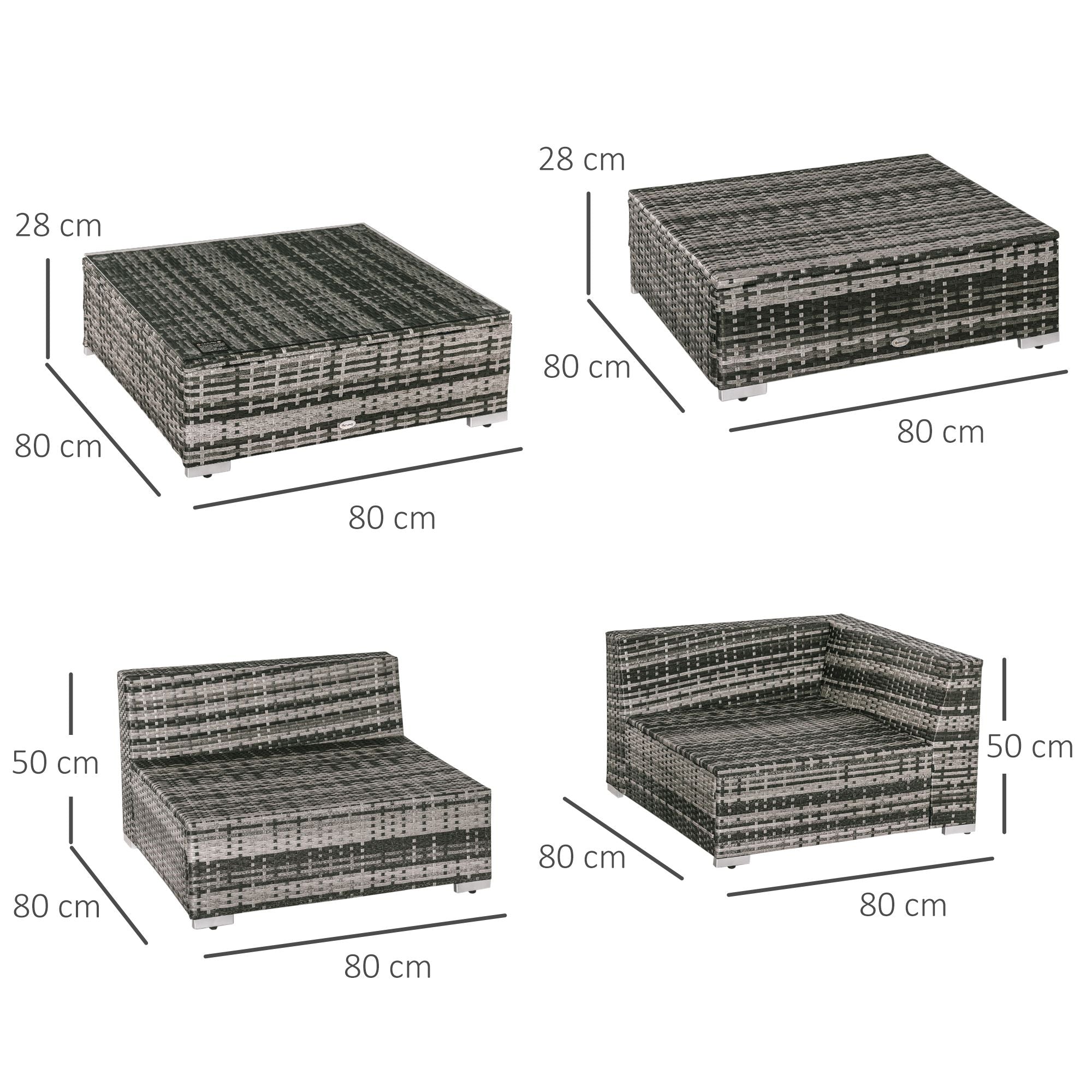 Outsunny 6 PC Rattan Sofa Coffee Table Set Sectional Wicker Weave Furniture for Garden Outdoor Conservatory w/ Pillow Cushion Grey 