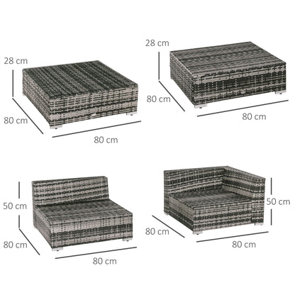 Outsunny 6 PC Rattan Sofa Coffee Table Set Sectional Wicker Weave Furniture for Garden Outdoor Conservatory w/ Pillow Cushion Grey 