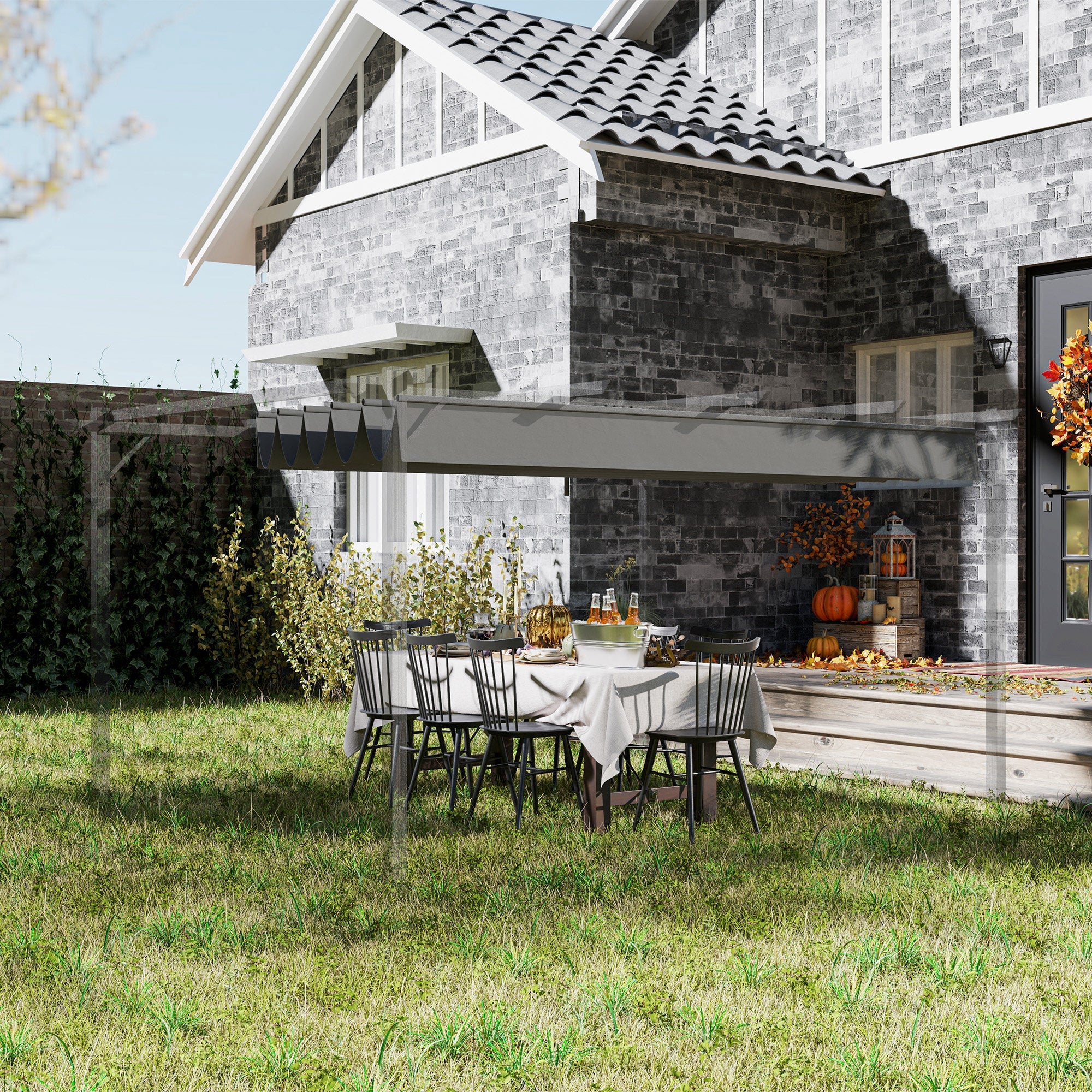 Outsunny Retractable Pergola Shade Cover, Replacement Canopy for 4 x 3 (m) Pergola, Retractable Roof, Light Grey 
