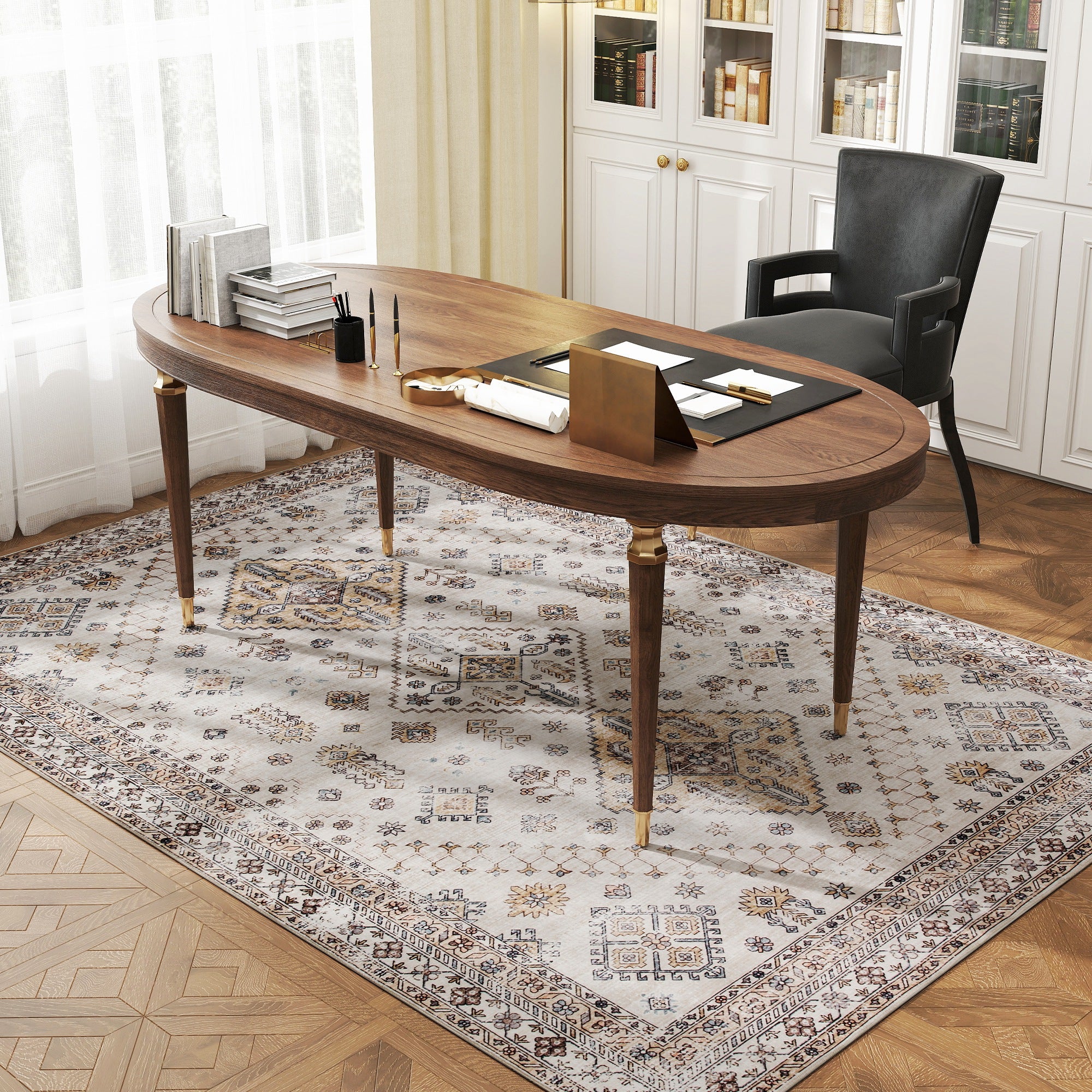 HOMCOM Vintage Area Rug, Non-Slip Washable Rug, Flannel Floor Carpet for Living Room, Bedroom, Dining Room, Home Office, 230 x 160 cm, Beige