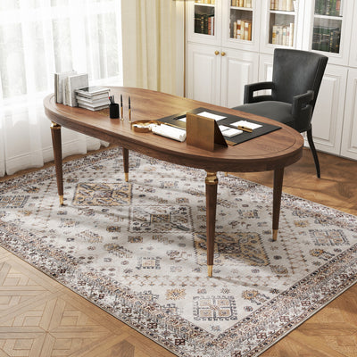 HOMCOM Vintage Area Rug, Non-Slip Washable Rug, Flannel Floor Carpet for Living Room, Bedroom, Dining Room, Home Office, 230 x 160 cm, Beige 