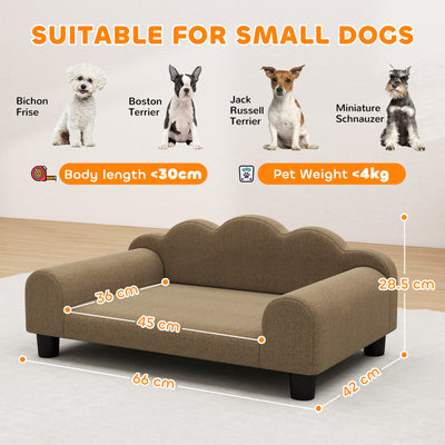 PawHut Elevated Dog Sofa Bed, Breathable Pet Sofa with Backrest and Armrest for Small Dogs, Brown 