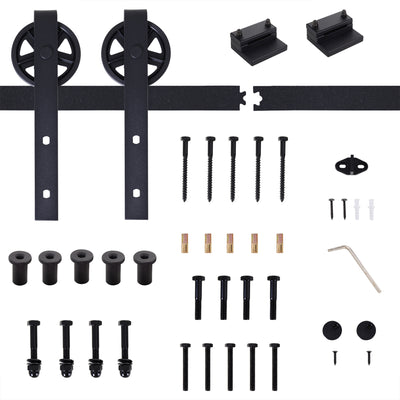 HOMCOM 6.6 FT/ 2000mm Carbon Steel Sliding Barn Door Kits Hardware Closet Set Track System for Single Wooden Door Industrial Wheel Style Roller 