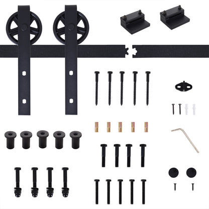 HOMCOM 6.6 FT/ 2000mm Carbon Steel Sliding Barn Door Kits Hardware Closet Set Track System for Single Wooden Door Industrial Wheel Style Roller 
