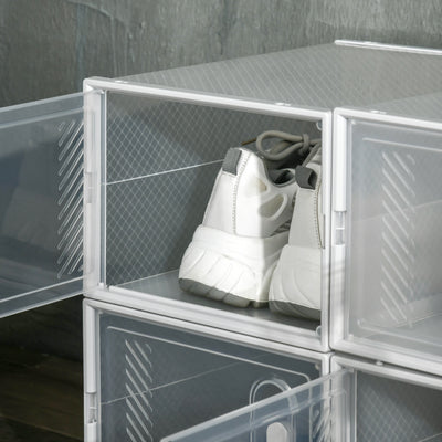HOMCOM 8PCS Clear Shoe Box, Plastic Stackable Shoe Storage Box for UK/EU Size up to 8.5/43 with Magnetic Door for Women/Men, 25 x 35 x 19cm 