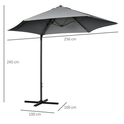 Outsunny 2.5M Garden Cantilever Parasol, Offset Roma Patio Umbrella Hanging Sun Shade Canopy Shelter with 360\'c2\'b0 Rotation and Cross Base, Dark Grey