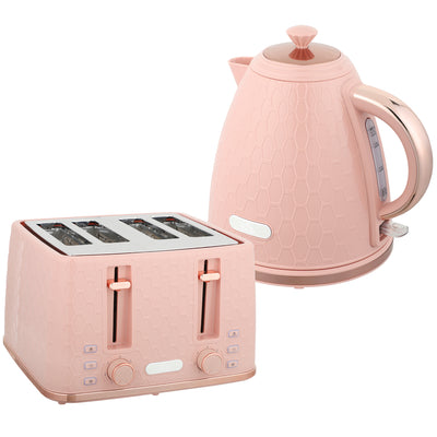 HOMCOM Kettle and Toaster Set, 1.7L 3000W Fast Boil Jug Kettle, 4 Slice Toaster with 7 Level Browning Controls, Light Pink 