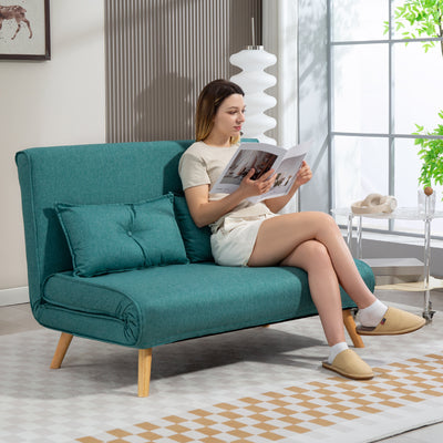 HOMCOM Two-Seater Linen-Look Sofa Bed - Green 