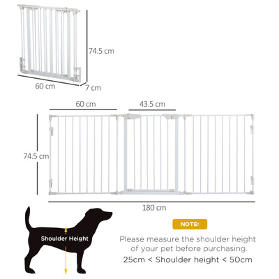 PawHut Pet Safety Gate, 3 Panels Playpen Fireplace, Metal Fence, Stair Barrier, Room Divider w/ Walk-Through Door - White 