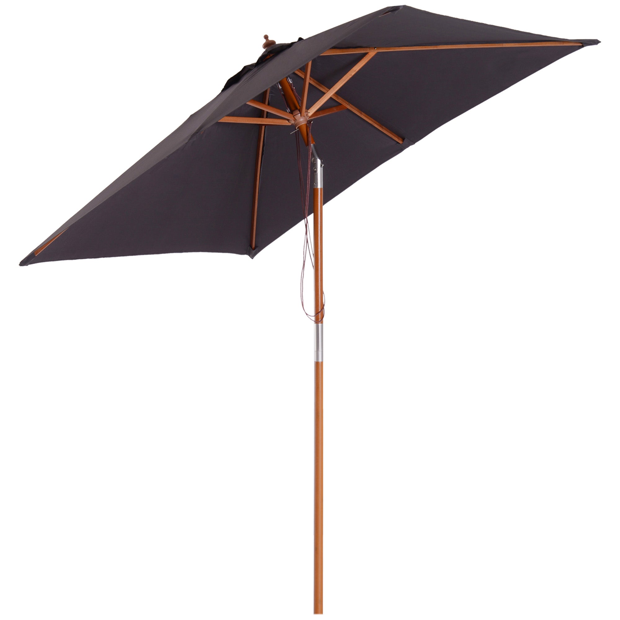 Outsunny 2m x 1.5m Garden Parasol Umbrella with Tilting Sunshade Canopy, Outdoor Market Table Umbrella with Wood and Bamboo Frame, Grey 