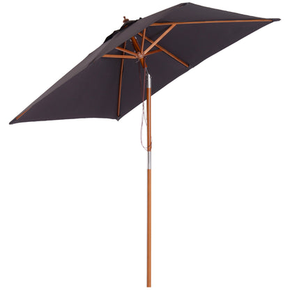 Outsunny 2m x 1.5m Garden Parasol Umbrella with Tilting Sunshade Canopy, Outdoor Market Table Umbrella with Wood and Bamboo Frame, Grey 