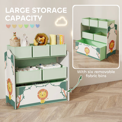 AIYAPLAY Kids Toy Storage Units, 3-Tier Toy Organiser Shelf with 6 Removable Boxes for Kids, Bedroom, Playroom, Green 
