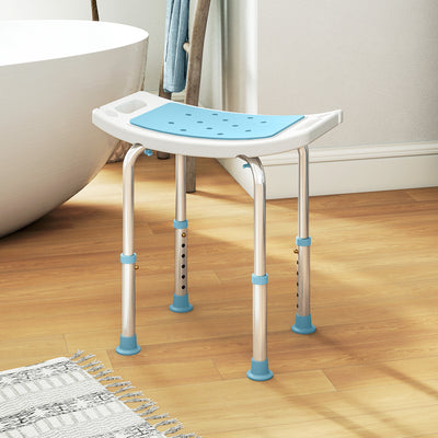 HOMCOM 6-Level Height Adjustable Aluminium Bath Room Stool Chair Shower Non-Slip Design w/ Padded Seat Drainage Holes Foot Pad, Turquoise 