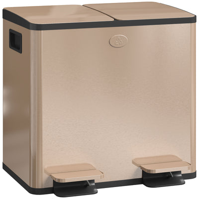 HOMCOM 30L Dual Compartment Stainless Steel Bin, with Deodoriser Holders - Gold Tone 