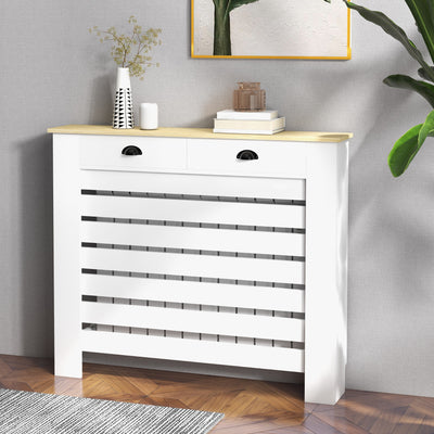HOMCOM 95.5H x 111Wcm Radiator Cover, with Drawer - White 
