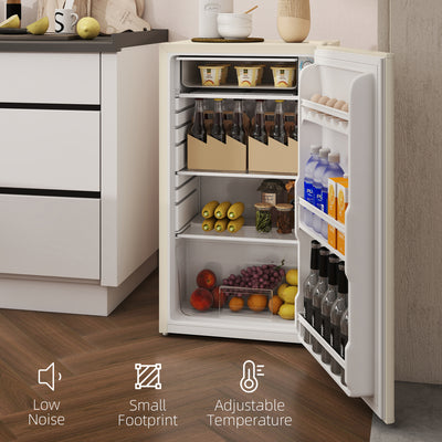 HOMCOM 91 Litre Freestanding Under Counter Fridge Freezer, Small Fridge with Chiller Box, Adjustable Thermostat, 47.5cm Wide, Beige 