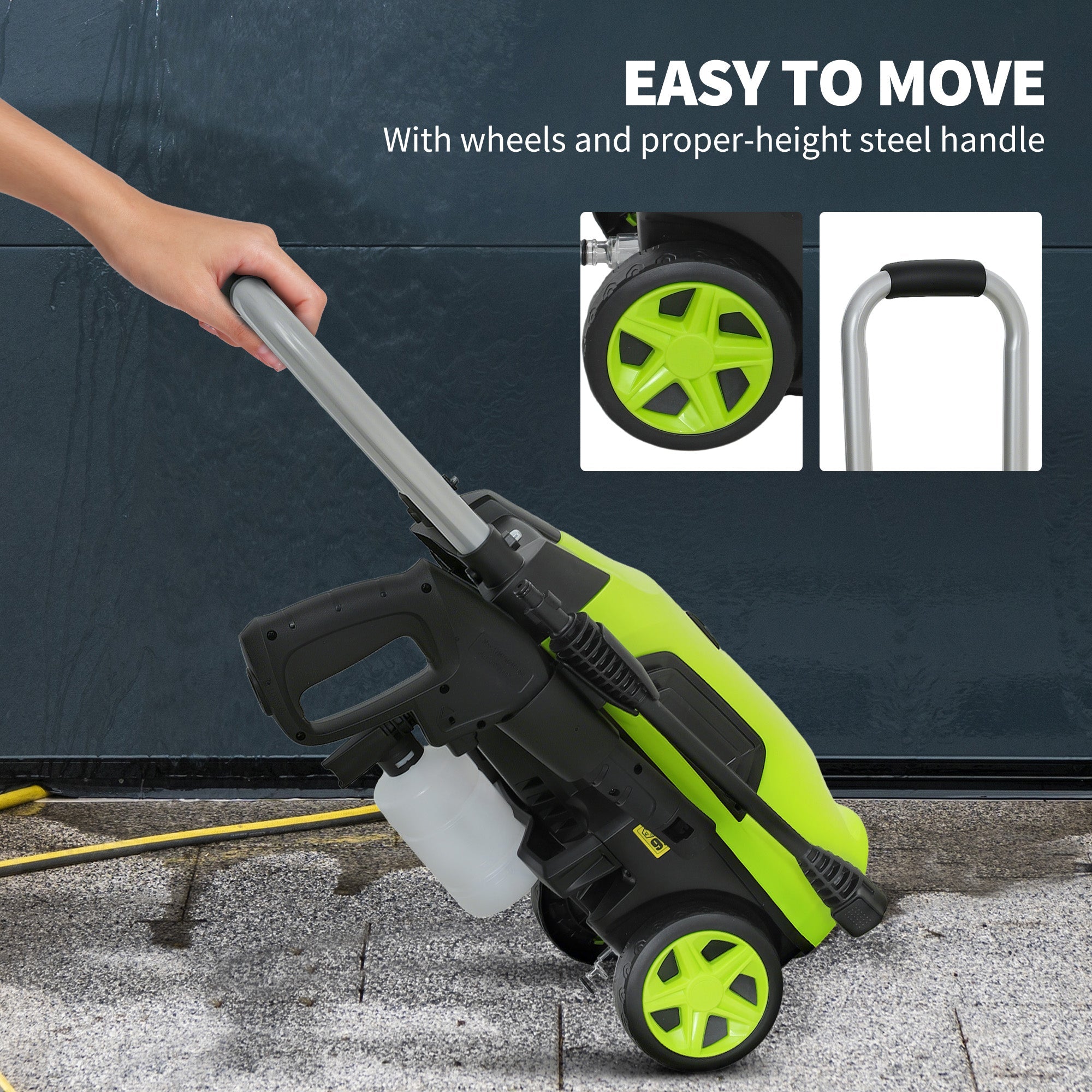 Outsunny 1800W High Pressure Washer, 150 Bar Pressure, 420 L/h Flow, Portable Electric Power Washer Jet Wash Cleaner with Adjustable Nozzle, 6M Hose, Steel Handle for Home Patio Car Driveway, Green 