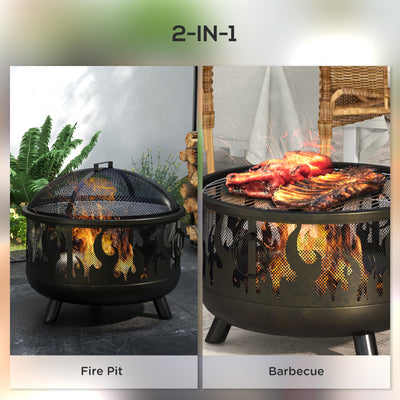 Outsunny Steel Fire Pit BBQ, with Poker - Black 