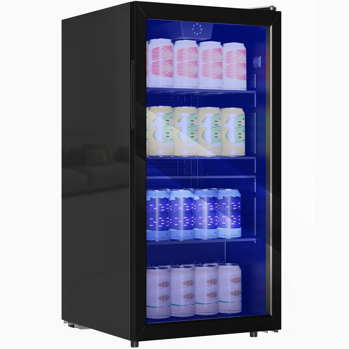 HOMCOM 93L Drinks Fridge, 115 Can Freestanding Beer Fridge with Glass Door, Adjustable Shelves, LED Light, for Beer Soda, Black 