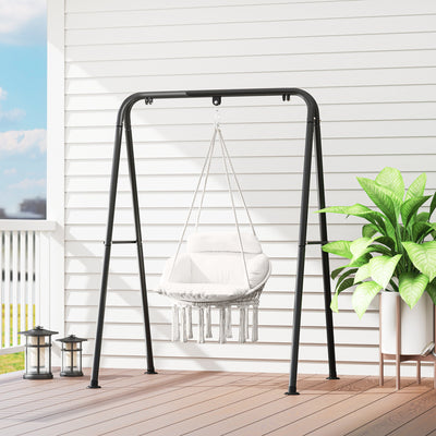 Outsunny Hanging Chair Outdoor Hammock Chair with Soft Cushion, Cotton Rope Boho Style Swing Chair, Hanging Garden Swing Seat for Indoor Outdoor, Cream White 