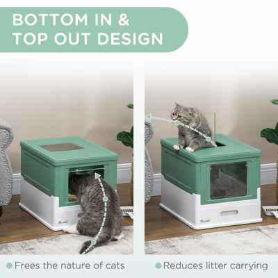 PawHut Hooded Cat Litter Box, Portable Pet Toilet, with Scoop, Front Entry - Green 