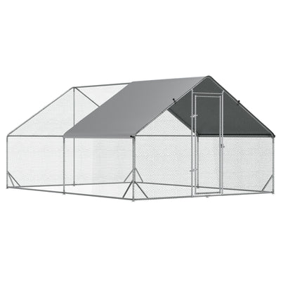 PawHut Chicken Run Galvanised Walk-in Chicken Coop Hen Poultry House Cage Rabbit Hutch Pet Playpen Garden w/ Water-Resist Cover, 3 x 4 x 2m 