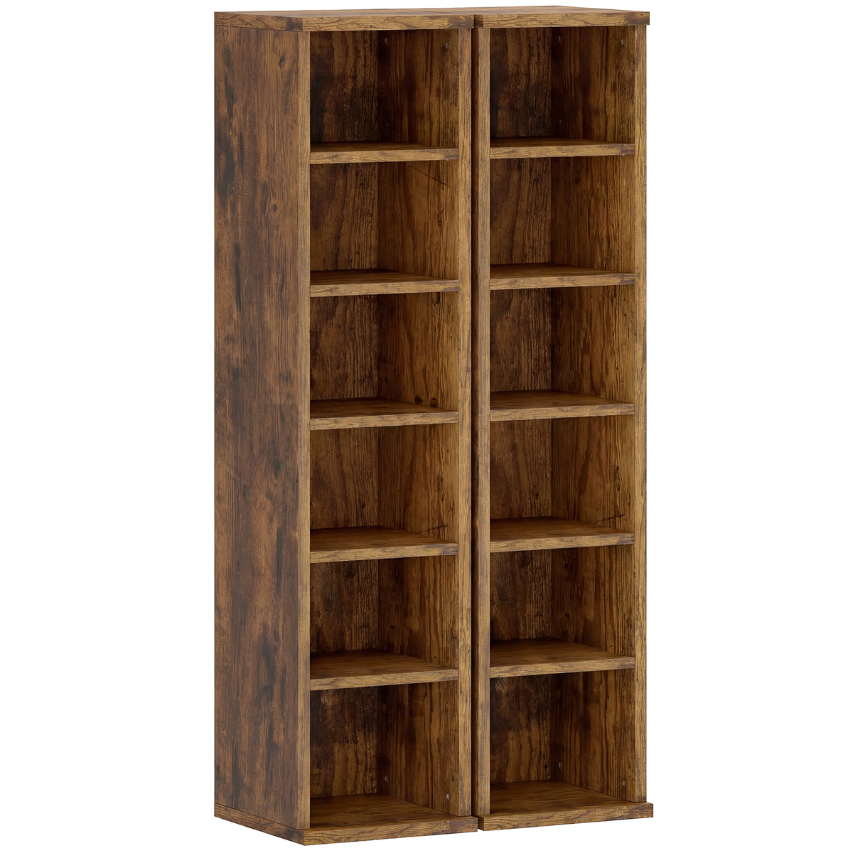 HOMCOM Set of 2 CD Media Display Shelf Unit Tower Rack with Adjustable Shelves, Rustic Brown 