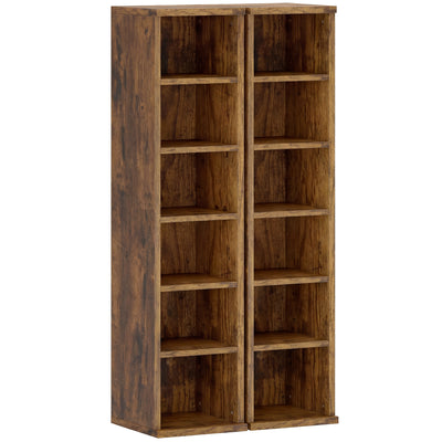 HOMCOM Set of 2 CD Media Display Shelf Unit Tower Rack with Adjustable Shelves, Rustic Brown 