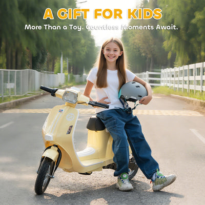 AIYAPLAY 24V Kids Electric Motorbike, Ride on Motorcycle with Manual Throttle, Brakes and LED Lights for Ages 8-12 Years, Beige 