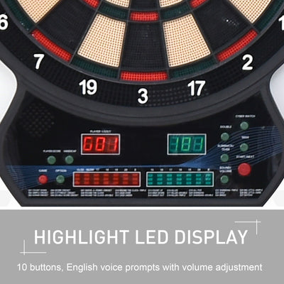 HOMCOM Electronic Hanging Dartboard LED Digital Score Set 27 Games and 202 Variations with 12 Soft Tip Darts 