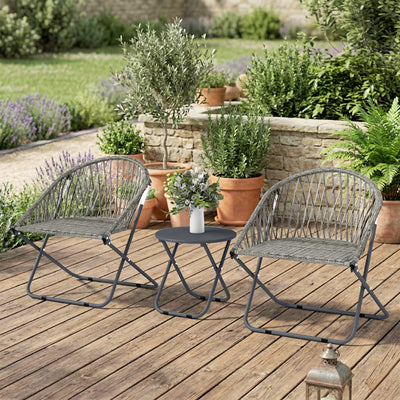 Outsunny Patio Bistro Set, Folding Patio Furniture Set with 2 Chairs and Table, Grey 
