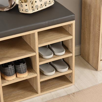 HOMCOM Multi-Storage Shoe Rack w/ 14 Compartments Cushion Moving Shelves Solid Frame Foot Pads Home Office Tidy Organisation Boots Trainers Brown 