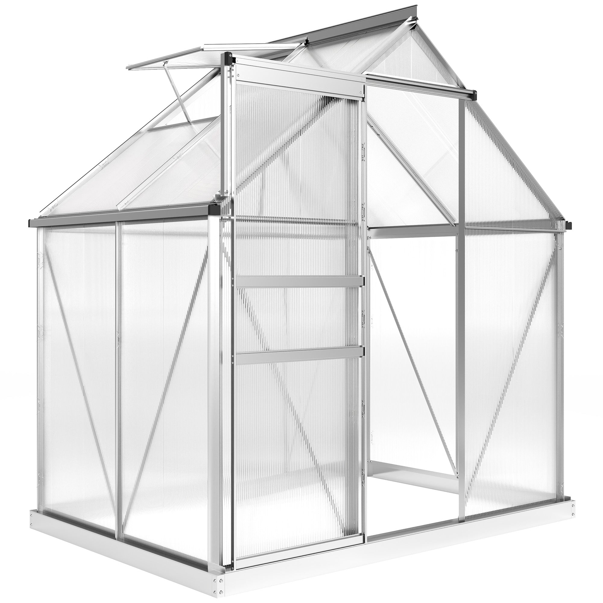 Outsunny 192.5 x 131cm Walk-In Polycarbonate Greenhouse - Silver-Tone 
