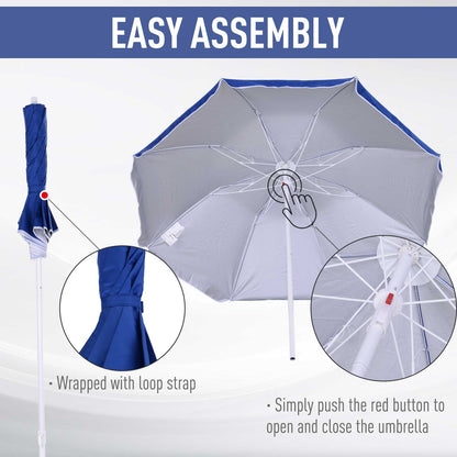 Outsunny 1.7m Beach Umbrella, Portable Parasol with Tilting Function, Carry Bag, Outdoor Sunshade Shelter with 8 Ribs, Blue 