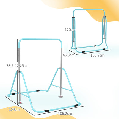 HOMCOM Kids Gymnastic Bar, with Adjustable Height, Foldable Horizontal Bars - Light Blue 