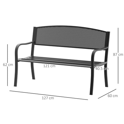 Outsunny Garden Bench Furniture Patio Park 2 Person Chair Seat Steel Black 120cm Outdoor 