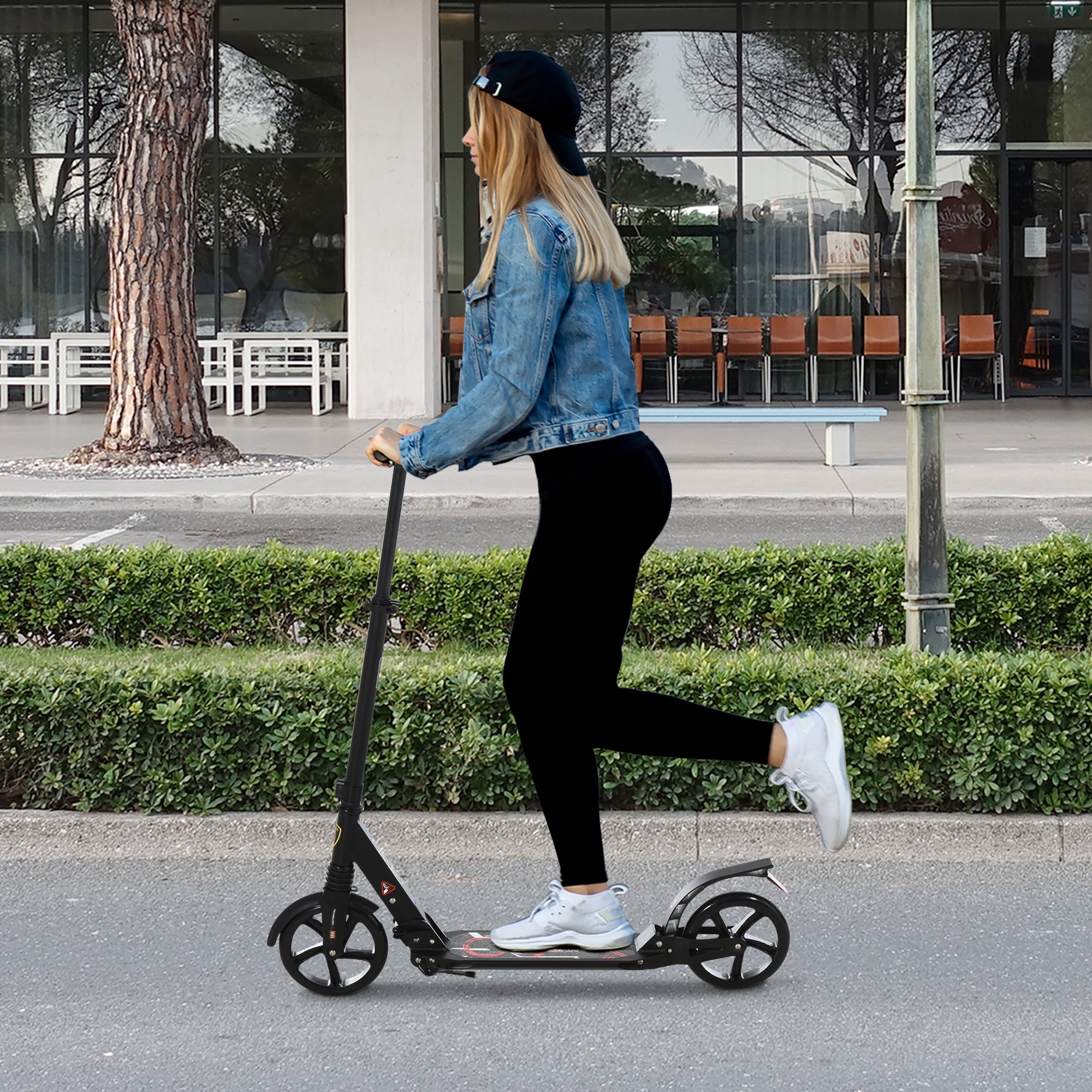 HOMCOM Folding Kick Scooter, Adjustable Ride On Scooter with 200mm Big Wheels and Double Shock Absorption, Urban Scooter for 14+ Teens Adult - Black 