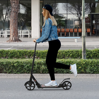 HOMCOM Folding Kick Scooter, Adjustable Ride On Scooter with 200mm Big Wheels and Double Shock Absorption, Urban Scooter for 14+ Teens Adult - Black 
