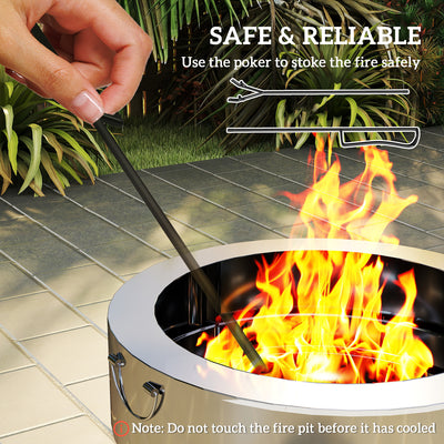 Outsunny Stainless Steel Wood-burning Fire Pit with Fire Poker - Silver 