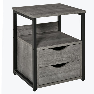 HOMCOM Industrial Side Table with Drawer, Sofa Table, Bedside Cabinet with Storage Shelf, Slim Nightstand for Living Room, Bedroom, Grey 
