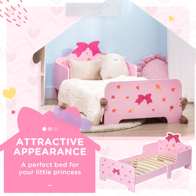 ZONEKIZ Princess-Themed Kids Toddler Bed w/ Cute Patterns, Safety Rails, for Ages 3-6 Years - Pink 