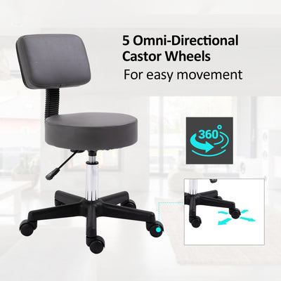 HOMCOM Beautician's Swivel Salon Chair w/ Padded Seat Back 5 Wheels Adjustable Height Salon Hairdressers Tattoo Spa Rolling Cushion Professional 35cm Grey 
