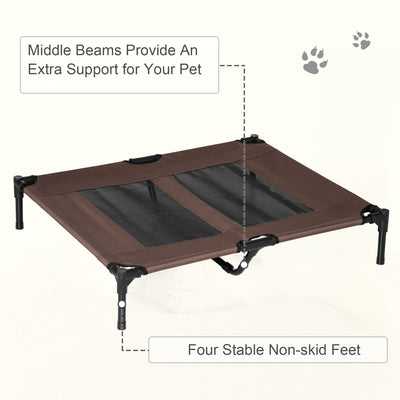 PawHut Large Raised Dog Bed Cat Elevated Lifted Cooling Portable Camping Basket Outdoor Indoor Mesh Pet Cot Metal Frame Brown 