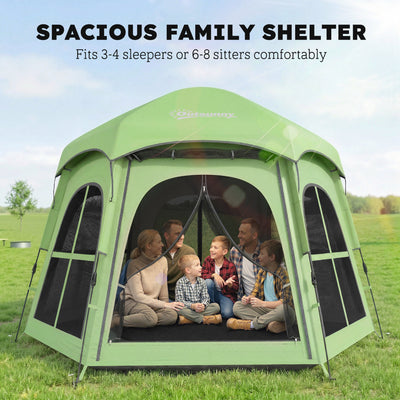 Outsunny Pop Up Tent 3000mm Waterproof Instant Camping Tent 3-4 Person with 2 Doors 4 Windows Green 